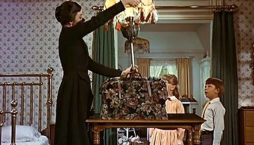 screen shot of Mary Poppins pulling a floor lamp out of her bag