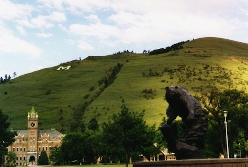 photo of M overlooking the University of Montana from Mount Sentinel in Missoula