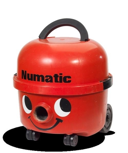 promotional photo of the Henry vacuum with red body and cartoon eyes