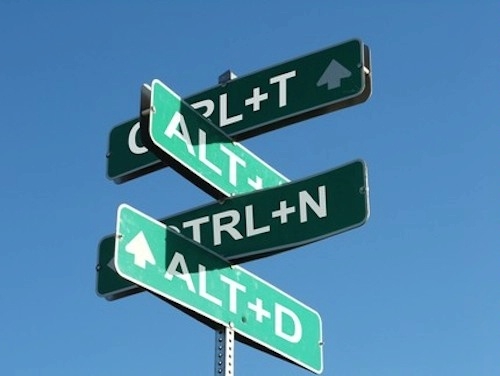 pole with traffic direction signs that have keyboard shortcuts on them such as CTRL N and ALT D