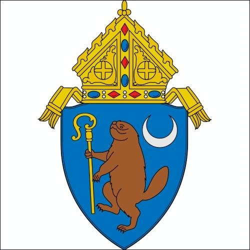 coat of arms with an upright beaver holding a bishop's crozier staff