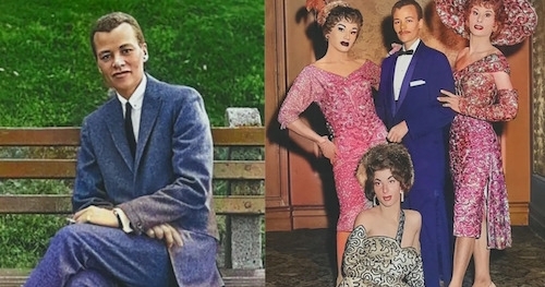 Left, photo of Stormé Delarverie sitting on a bench in a nice suit, 1961, and Right, with three women, all dressed in cocktail-party style outfits