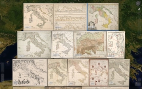 Image showing 12 maps of Italy from various years in various styles