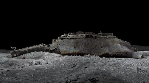 visualization of the underwater wreck of the Titanic in its current state