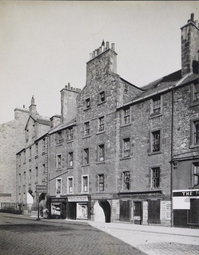 19th century photo of large brick tenement, presumably in Edinburgh