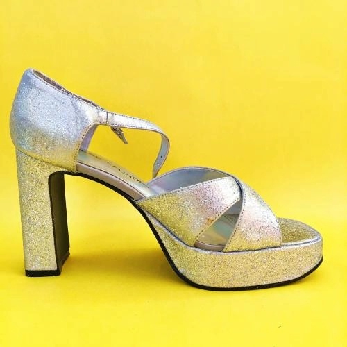 photo of womens silver platform shoes