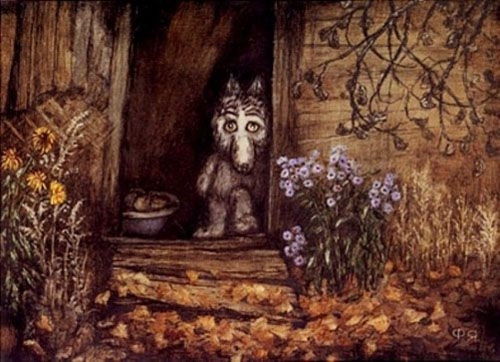 screenshot from Tale of Tales showing the little wolf in a doorway