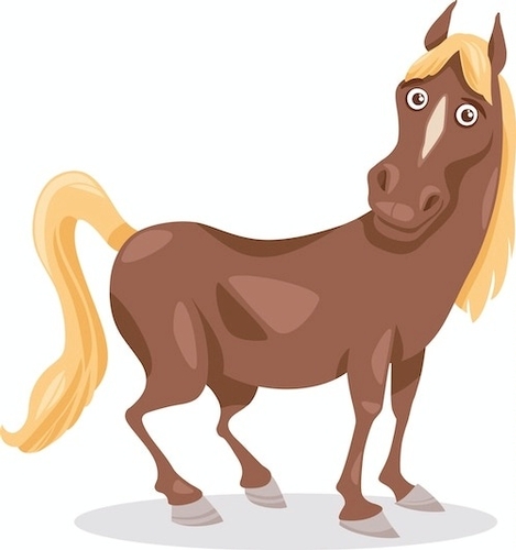 humorous cartoon-y illustration of a horse with a surprised look on its face