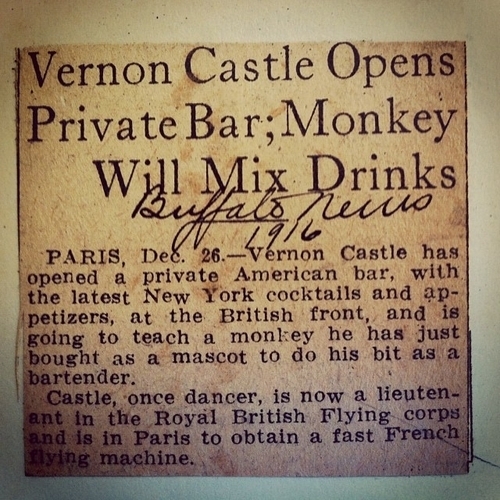 News article: Vernon castle opens private bar; monkey will mix drinks